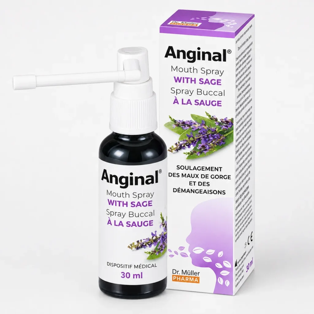 Anginal spray gorge et buccal à la sauge 30 ml avec flacon et boîte Dr. Müller Pharma