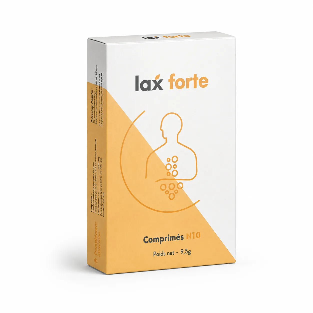 LAXFORTE Comprimés - laxatif naturel LAXFORTE Comprimés N10, boîte de complément alimentaire pour le transit intestinal, présentée sur fond blanc en image produit carrée.
